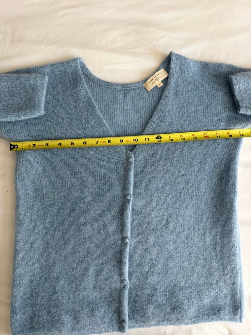 Sezane "Barry" Super Kid Mohair Baby Alpaca Light Blue V-Neck Cardigan Sweater - Picture 16 of 17